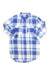 Blue and white plaid long-sleeve button-front dress with collar and patch pockets
