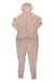 The Airblaster Womens Classic Ninja Suit is a pink, full-body hooded jumpsuit with 4-way stretch fabric, long sleeves and legs, a front zipper, and a cute small white floral pattern—perfect for stylish comfort.