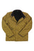 Olive quilted jacket, diamond stitching, button placket, two chest pockets with flaps.