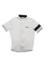 The Rapha Mens Super Lightweight Jersey is a white short-sleeve cycling jersey with a black collar, a black stripe on the left sleeve, the Rapha logo on the chest, and a front zipper.