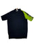Black short-sleeve jersey with neon green side sleeve panel and striped cuff detail
