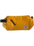 The Herschel Supply Company Chapter Travel Kit is rectangular, mustard yellow, made from recycled fabric, and features a black zipper, handle, and a sewn logo patch on the front.