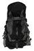 Black hiking backpack with mesh back, front pocket zipper, and adjustable padded straps