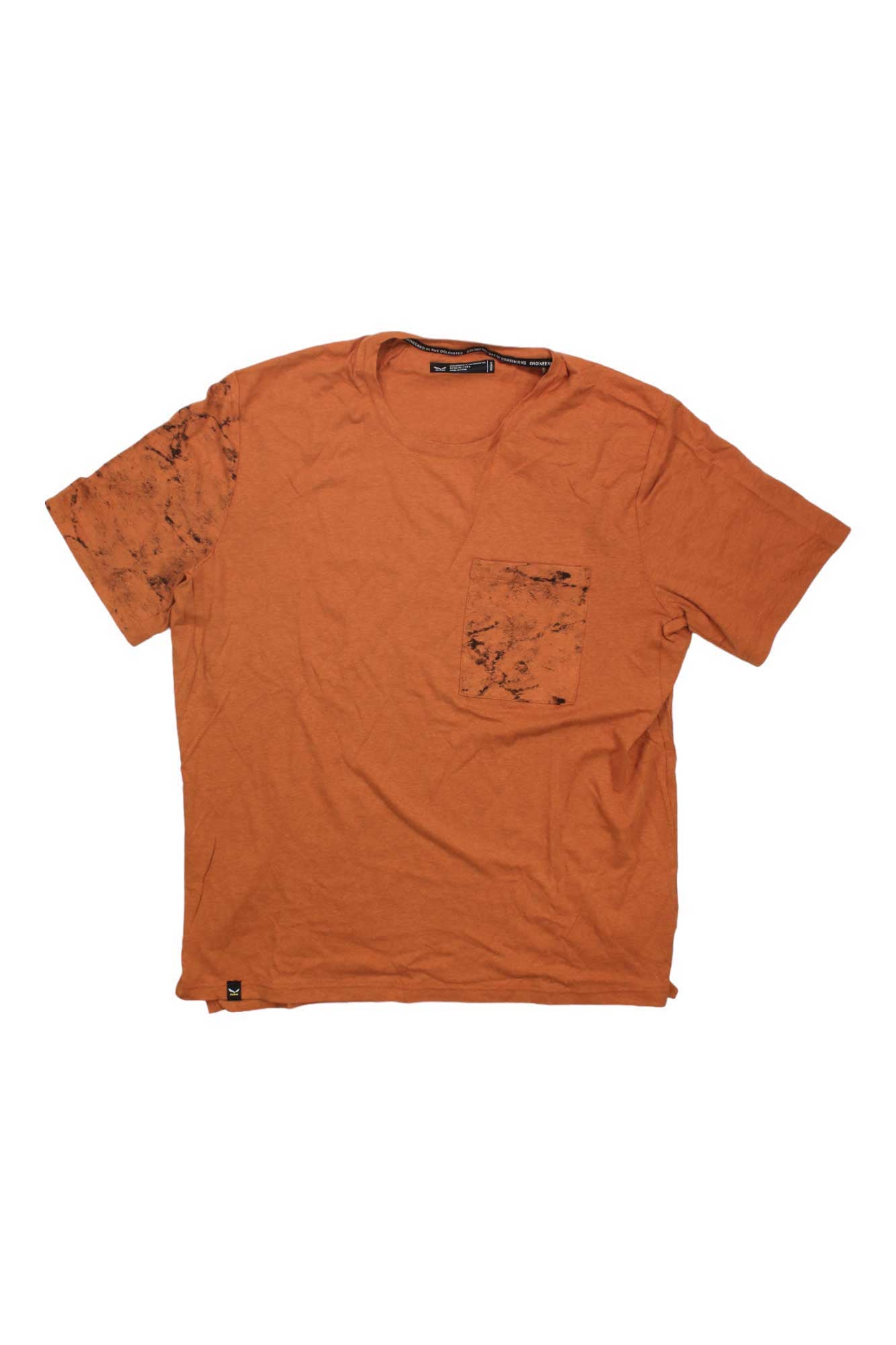 Men's rust orange crew-neck t-shirt with front chest logo