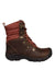 The KEEN Womens Greta WP Boot is a brown and reddish waterproof leather hiking boot for women, featuring a rugged black sole, metal eyelets, thick laces, and a padded ankle—ideal for outdoor adventures.
