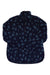 The Carve Designs Women's Westport Jacquard Tunic is a navy blue sherpa fleece pullover with a half-zip front, light blue leopard print, high collar, and long sleeves—an ideal cozy travel shirt for chilly days.