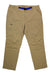 A pair of Marmot Men's Arch Rock Pant - Short in light brown, featuring a blue belt, zippered pockets, quick-drying fabric, and an embroidered logo on the left thigh, laid flat on a white background.
