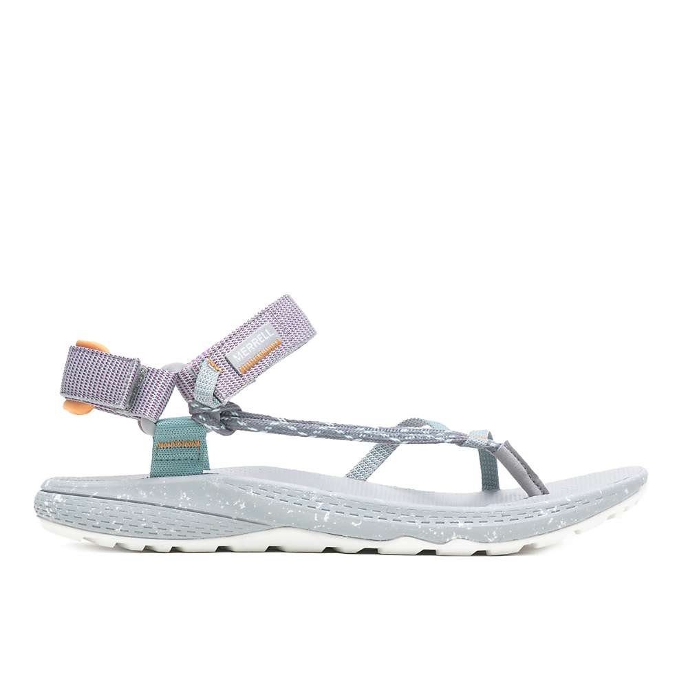 Women's cord-wrap sandals with light gray straps and mint accent ankle strap
