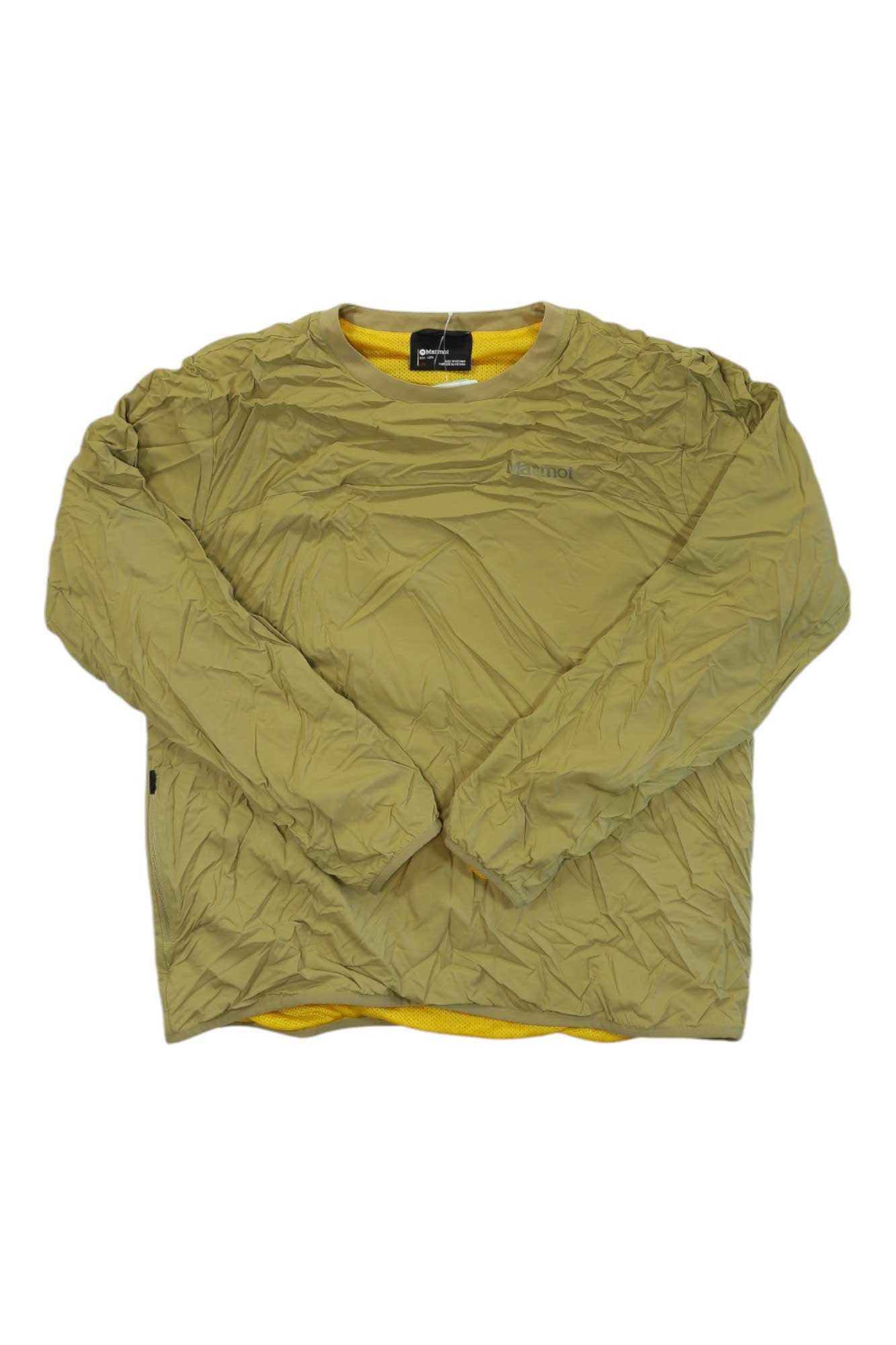 Men’s long-sleeve crewneck pullover sweater in olive; ribbed cuffs and hem.
