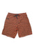 Men's wavefarer board shorts, orange geometric pattern, elastic waist and drawstring