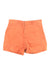 The Eddie Bauer Women's Adventure Ripstop 5 Inch Short in orange features belt loops, a front button and zipper closure, and two front pockets, shown laid flat on a white background.