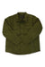 Men's olive quilted jac-shirt with stand collar, button front, and chest pocket