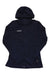 The Mammut Womens Aconcagua Light ML Hooded Jacket is a navy blue zip-up hoodie with a hood, long sleeves, and "MAMMUT" in white on the left chest. Its lightweight fleece offers smooth comfort and versatile style.