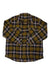 Women’s flannel shirt in brown plaid, button front, two chest pockets