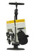 The Serfas Combo Kit with Floor Pump and Mini Pump includes a mini pump, floor pump, bottle cage, tool kit, and black pouch—neatly arranged together in a transparent package.