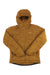 The Rab Mens Cubit Stretch Down Hoody in brown features a front zipper, quilted design, water-resistant hood, Rab logo on the left chest, side pockets, and an extended back hem for extra coverage.