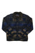 The Billabong Men's Barlow Sherpa Jacket is a zip-front cotton-polyester jacket with a dark fuzzy collar, two buttoned chest pockets, and blue, green, and brown geometric designs for standout style.