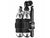 The Lezyne Twin Kit is a compact tire repair kit featuring two CO2 cartridges, a mini pump head, and a tire lever, all held securely by black elastic straps on a small metal frame.