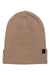 The Marmot Steephollow Beanie is a plain, light brown recycled polyester beanie with a folded brim and a small black rectangular tag on the front left side—ideal for casual travel.