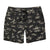 The Filson Mens Glacier Bay Trunk are black fishing shorts with an all-over white print of illustrated knots, including “Square Knot” and “Bowline,” plus a drawstring waistband—ideal outdoor board shorts.