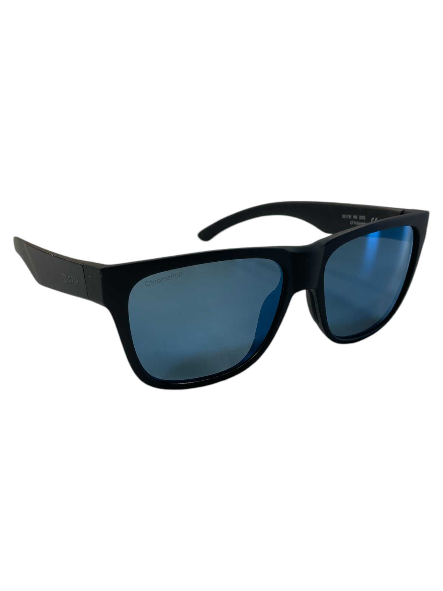 Polarized sunglasses with dark blue lenses and matte black frame