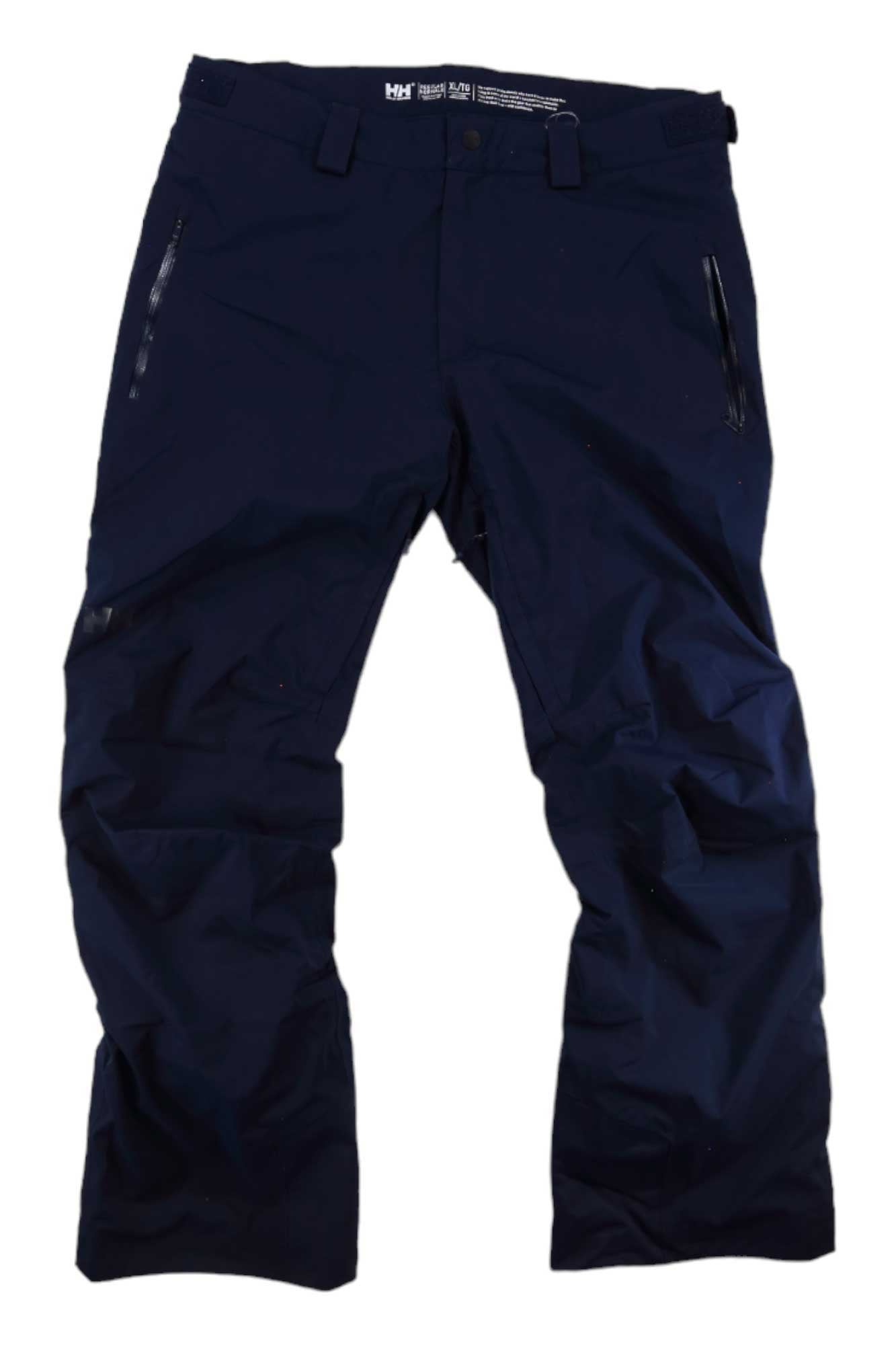 Helly Hansen Men's Legendary Insulated Pant in dark navy with zippered pockets, belt loops, and button closure—waterproof and ideal for outdoor adventures. Laid flat on a white background.