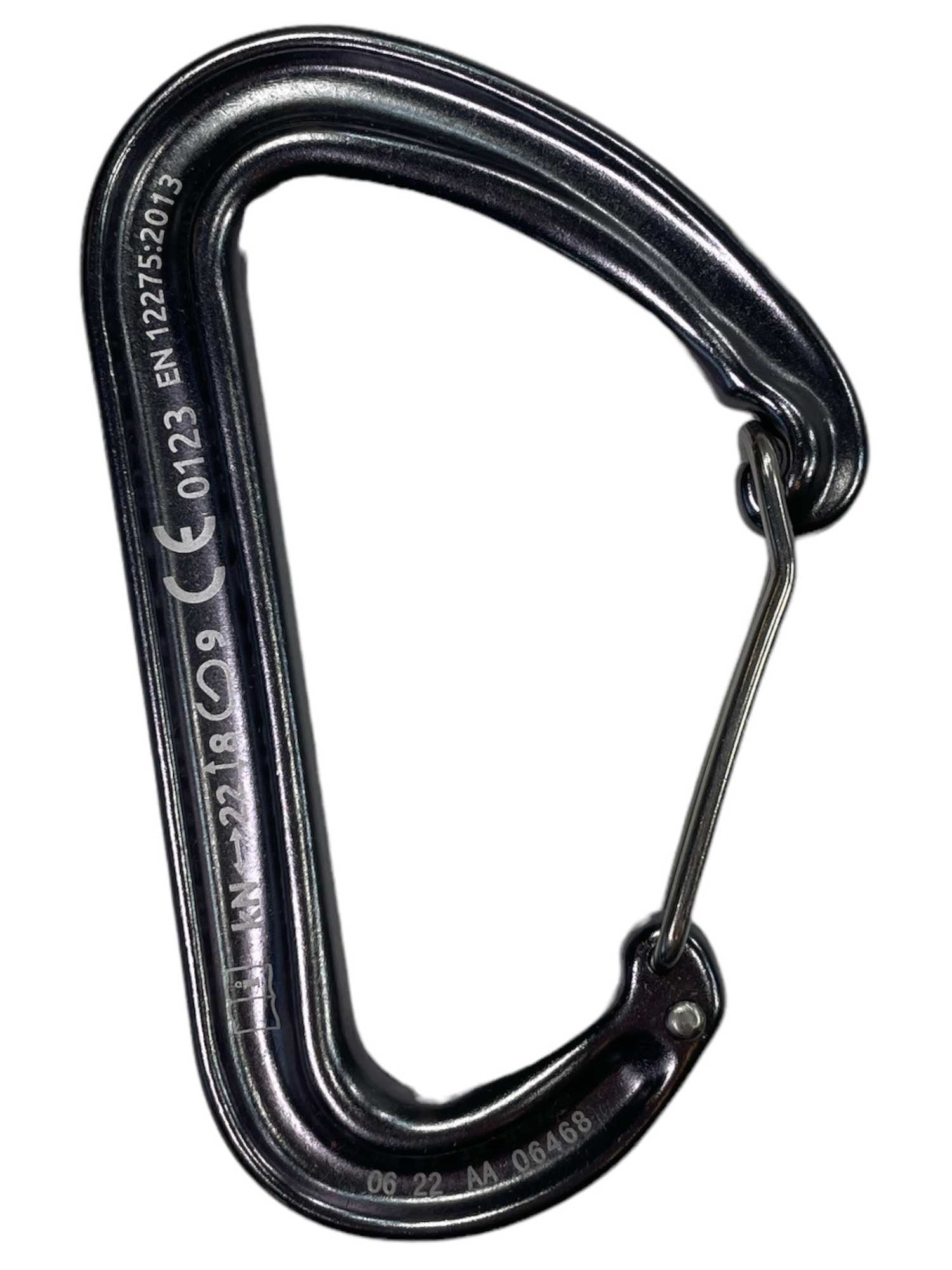 Camp USA dark grey wire-gate carabiner with round loop and spring latch