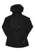 The Black Diamond Womens Coefficient Lt Hybrid Hoody is a black zip-up jacket with a high collar, long sleeves, fitted design, Primaloft insulation, and a zip pocket on the left chest, shown laid flat on a white background.