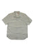 The Topo Designs Mens Global SS Shirt, in light gray with short sleeves, a collar, and a small chest logo, features a slightly wrinkled look—ideal as a versatile travel shirt.
