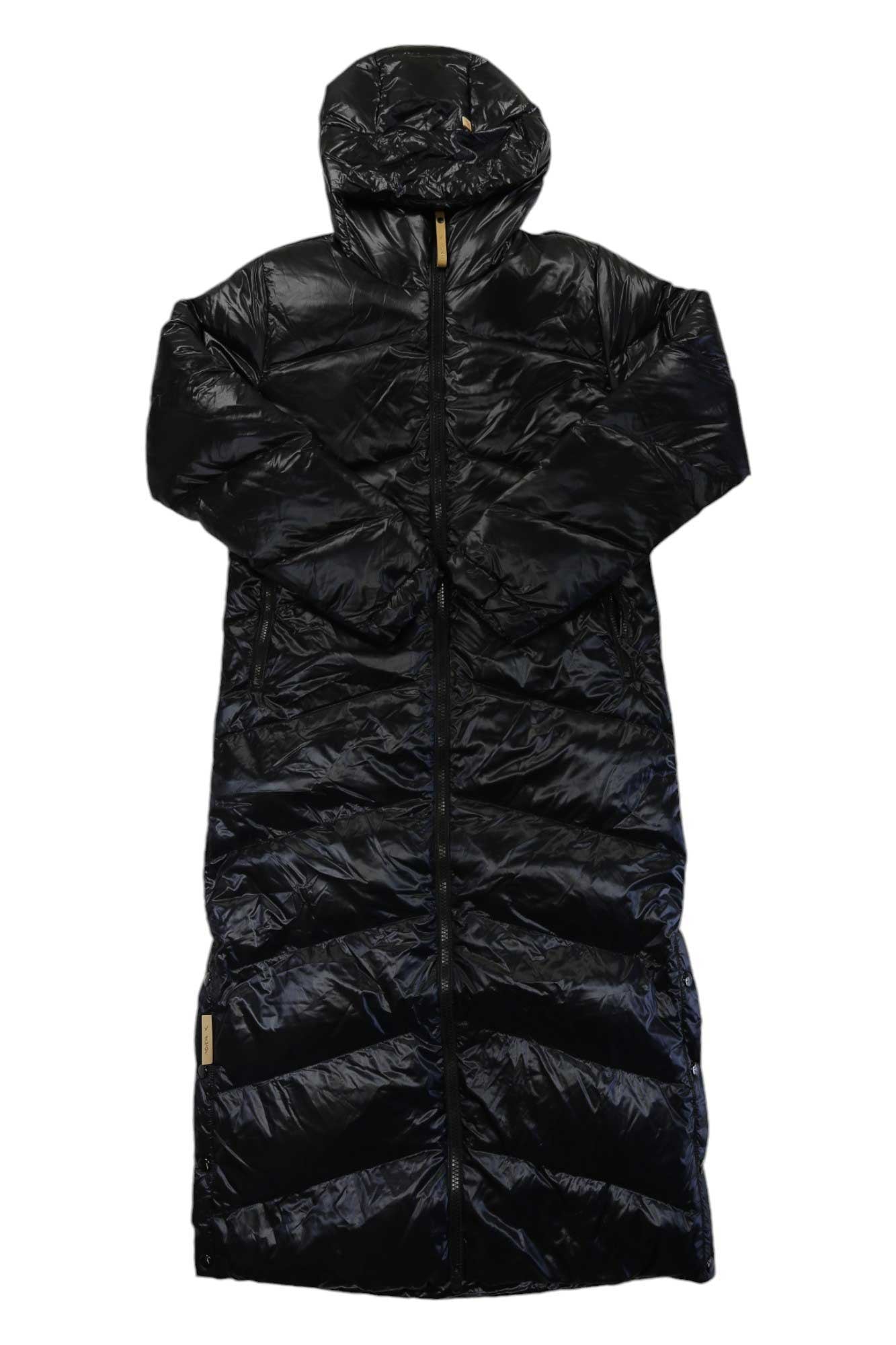 Indyeva long hooded puffer coat, black, zip-up hood with side pockets