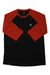 Men's merino raglan 3/4 top in retro red and black, contrast crew neck