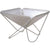The Snow Peak Pack & Carry Fireplace is a foldable, silver stainless steel, triangular unit with perforated panels and intersecting tubular legs, making it an ideal portable fireplace for camping.