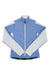 The Mens Sugoi HotShot ii Jersey is a light blue and white zip-up athletic jacket with long sleeves, high collar, black elastic waistband featuring the Sugoi logo. Designed for road cyclists, it offers moisture-wicking comfort. Shown flat on a white background.