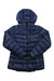 Navy down hoodie with full-zip and hood, quilted puffer jacket