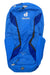 The Deuter Race 8L Pack is a bright blue mountain biking backpack with dark blue and black accents, two side pockets, zippered compartments, hydration compatibility, and the Deuter logo on the front.