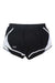 The Under Armour Women's Fly By 2.0 3.5 Inch Short is a black athletic short with white side panels and trim, featuring the Under Armour logo on the left leg.