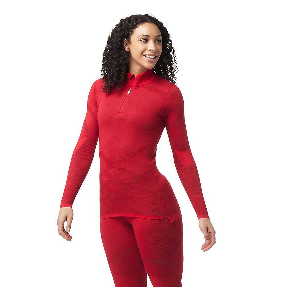 Smartwool women's red merino 1/4-zip thermal base layer top, long sleeves