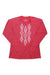 Red women's long-sleeve scoop top with white ikat-style diamond graphic