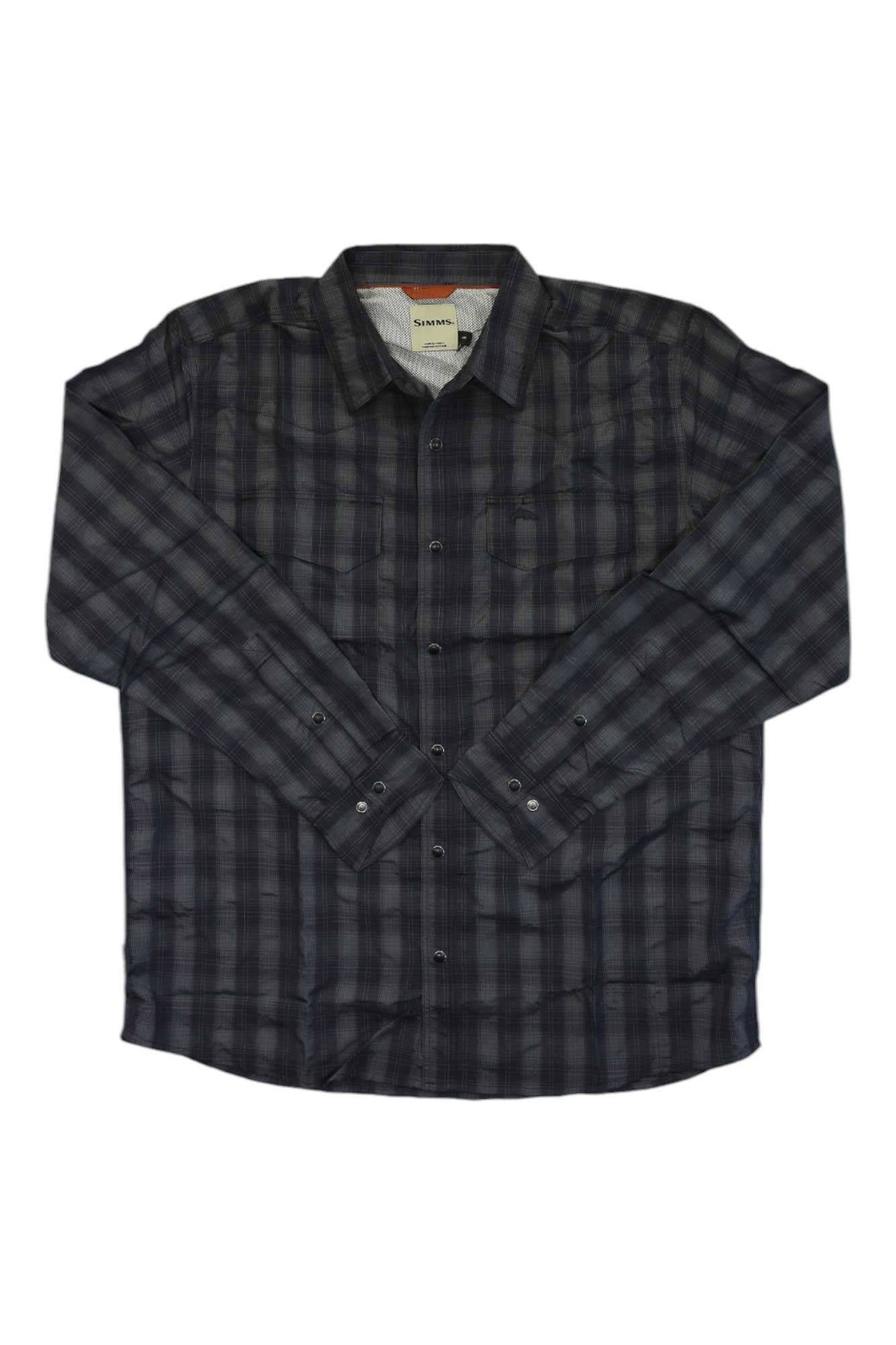 Simms long-sleeve plaid button-up shirt, dark gray check