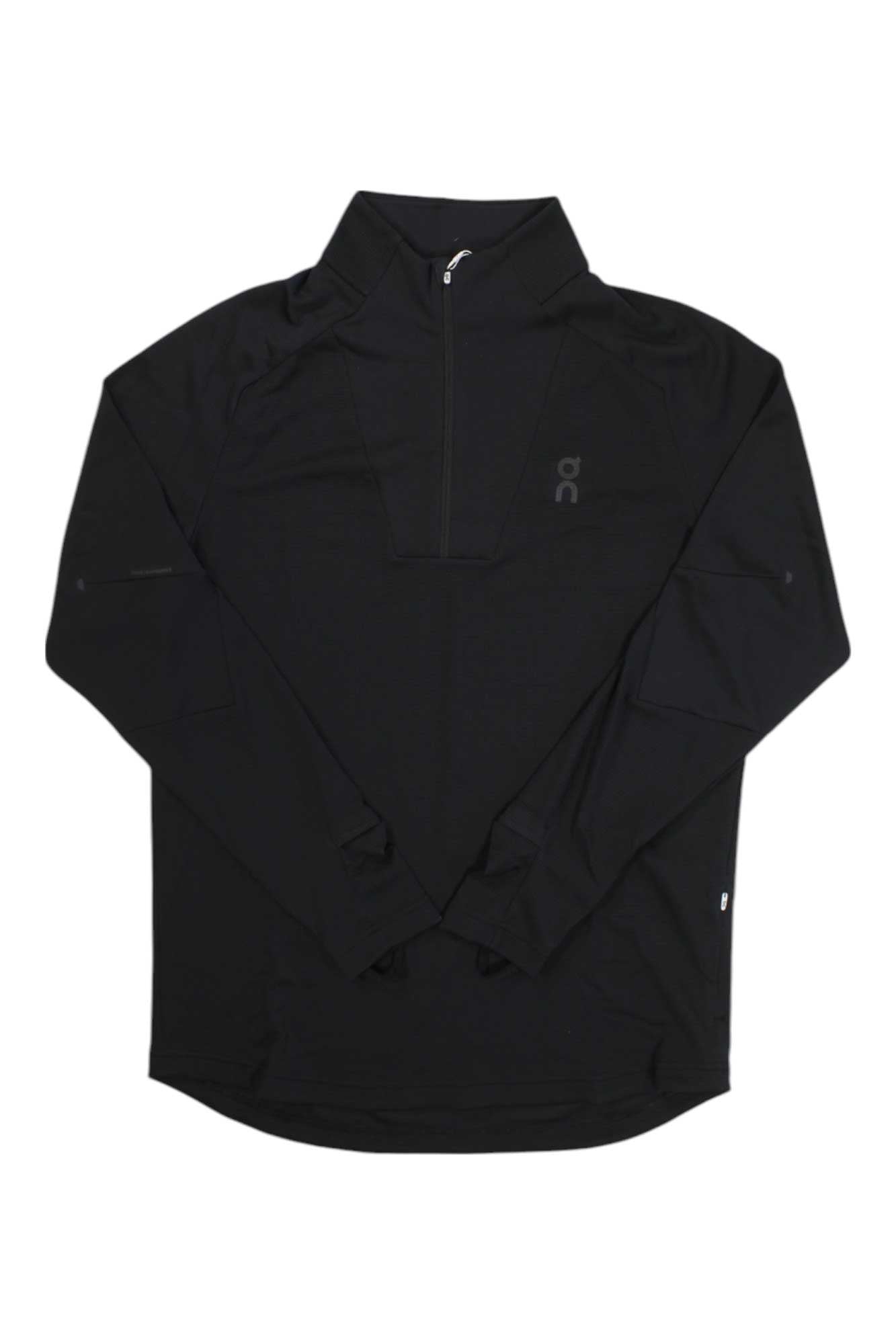 Men's black quarter-zip climate shirt with stand collar and long sleeves