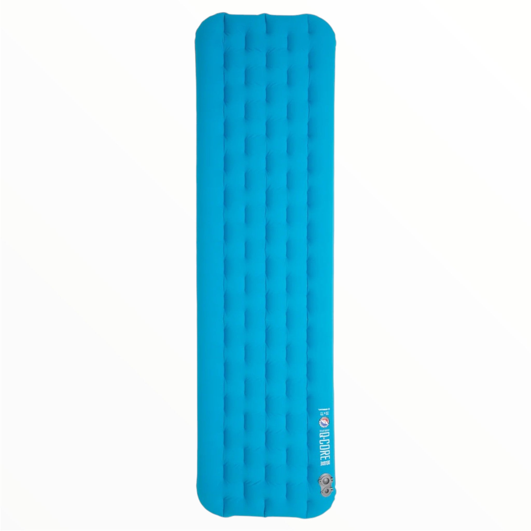 Blue insulated sleeping pad with quilted channels, rectangular size