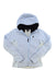 The Black Diamond Women's First Light Hybrid Hoody, in light blue with PrimaLoft insulation, long sleeves, a front zipper, and a small black chest logo, is shown laid flat on a white background.