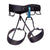 Black climbing harness with blue tie-in webbing, padded waist belt and leg loops