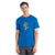 Men's blue merino T-shirt, crew neck, short sleeves, chest character graphic