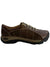 Brown lace-up casual sneaker with stitched overlays and textured rubber sole
