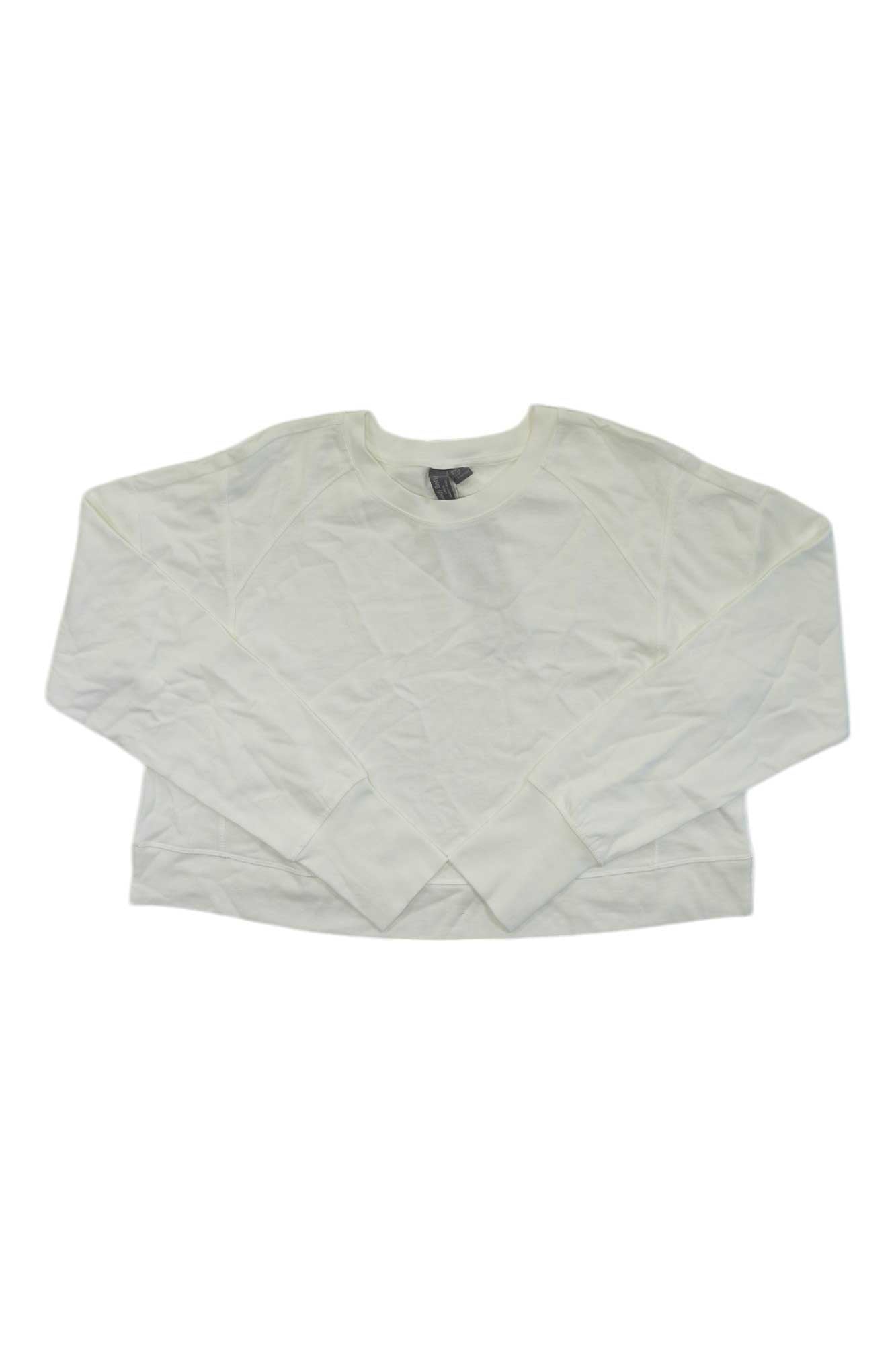 The Sweaty Betty Womens After Class Crop Sweatshirt, a plain white long-sleeve crew neck, is laid flat on a white background.