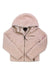 The Obermeyer Girls TG Amelia Sherpa Jacket in light pink features a hood, front zipper, long sleeves, chest zip pocket, and soft sherpa fleece—ideal for keeping kids cozy in winter.