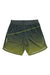 The La Sportiva Mens Medal Short features a gradient from dark green to yellow-green, a grey elastic waistband, and small reflective accents.