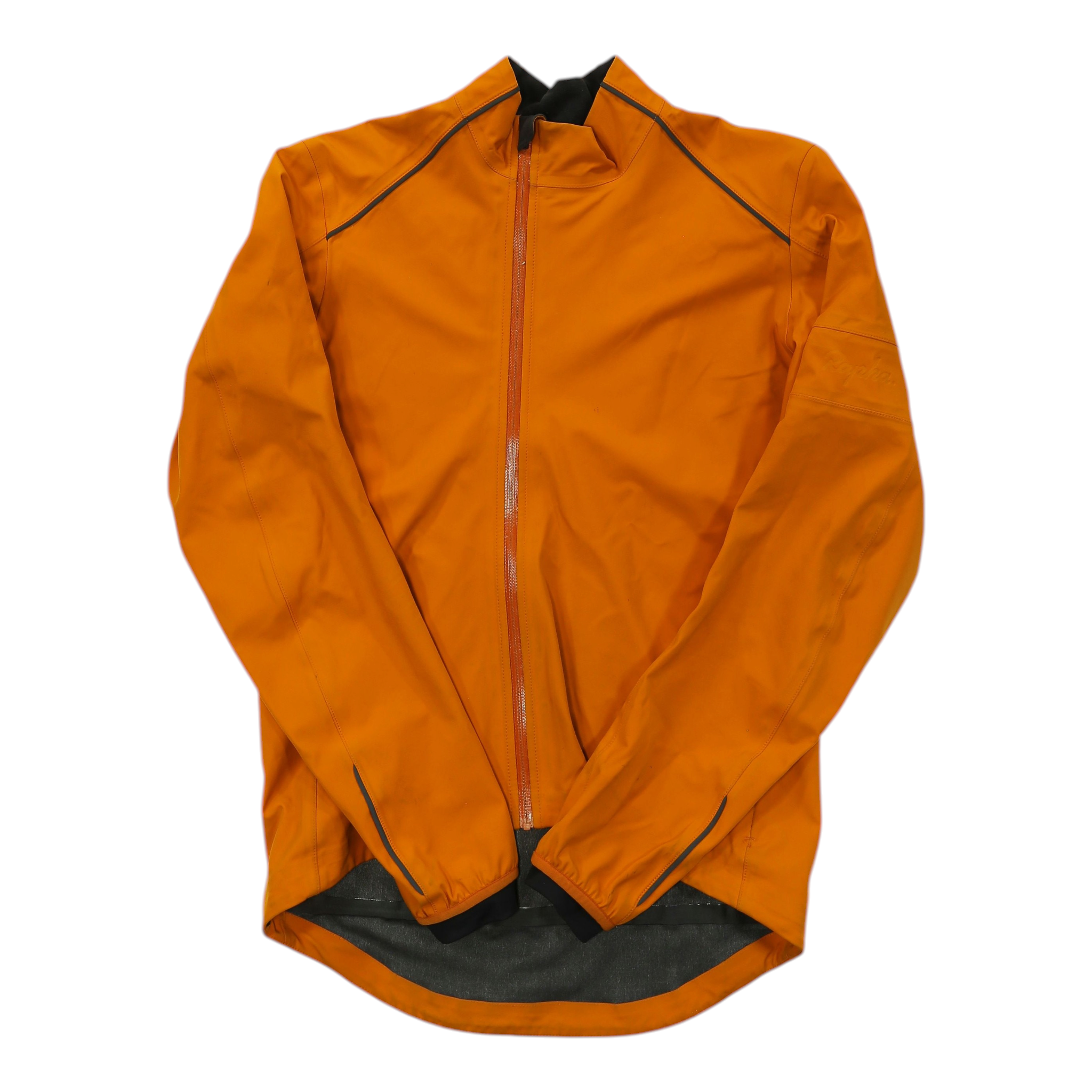 Rapha winter cycling jacket in orange, full-zip with stand collar and long sleeves