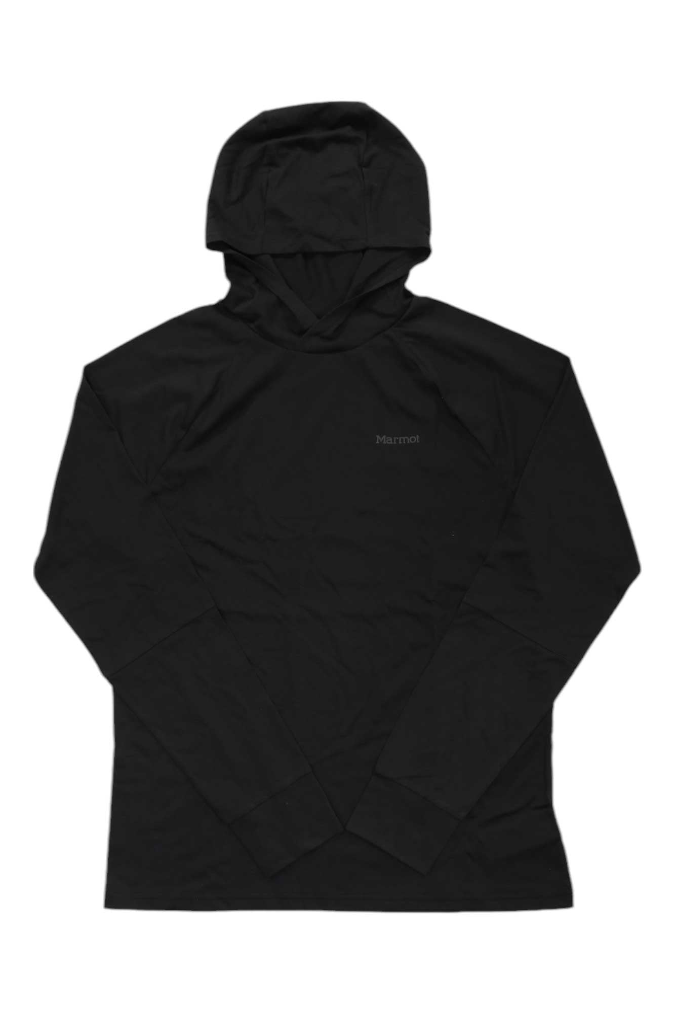 Men's crossover hoody with adjustable hood, black color, small chest logo